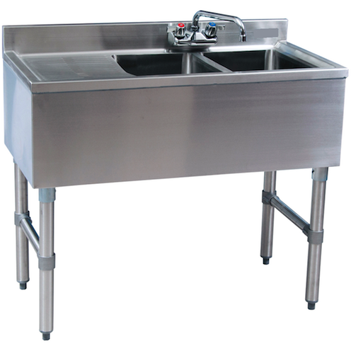 Stainless Steel 2 Compartment Underbar Sink 36 With Left Drainboard