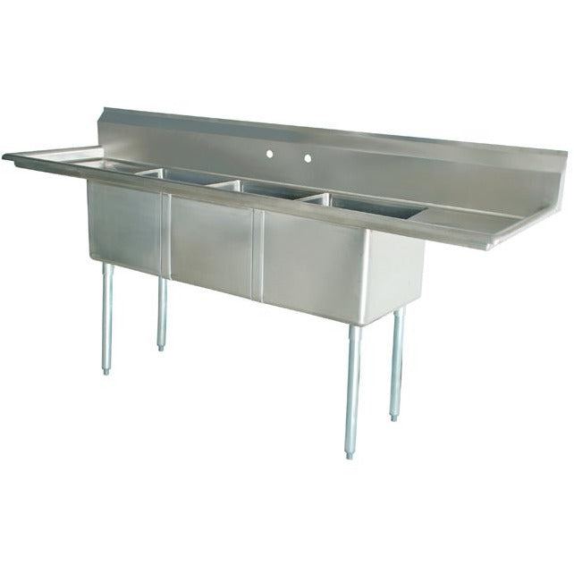Stainless Steel 3 Compartment Sink 90 X 24 With 2 18 Drainboards