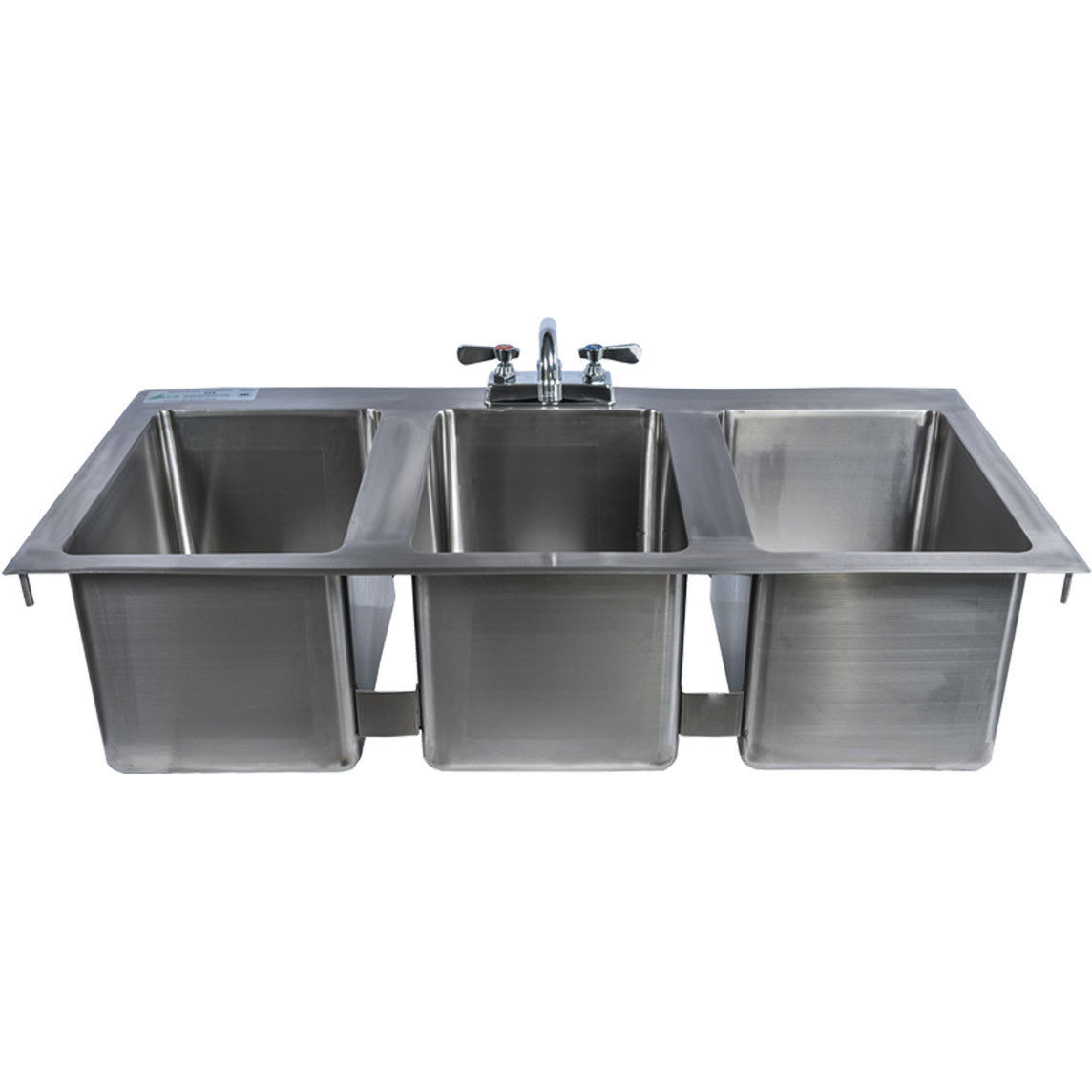 Stainless Steel 3 Compartment Drop In Sink 37 X 19 With Faucet Drains