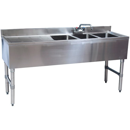 Stainless Steel 3 Compartment Underbar Sink 48 X 18 With Left Drainboard