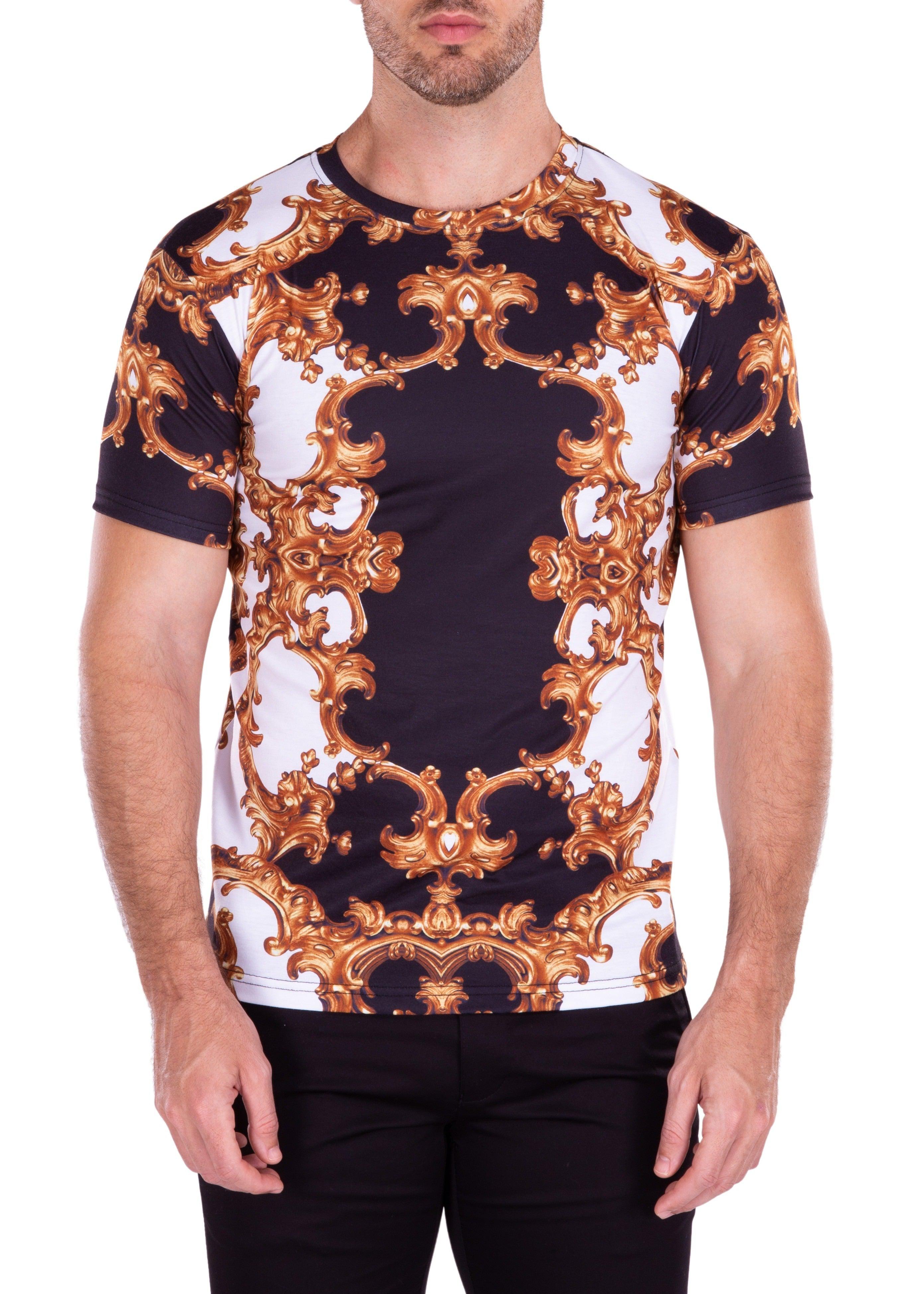 Antique Flourish Abstract Bold Printed All-Over Graphic Tee Black