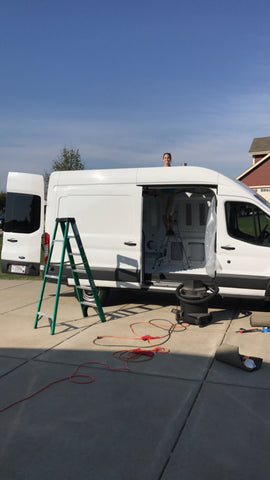 ford transit 250 van conversion build - #vanlife - maxxair fan install painting edges