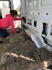 Ford Transit Van conversion - black mountain wool install under raised bed - #vanlife