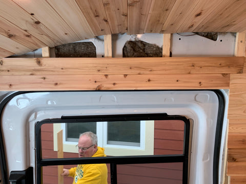 Ford Transit Van Conversion - Ceiling and Wall Cedar installation 