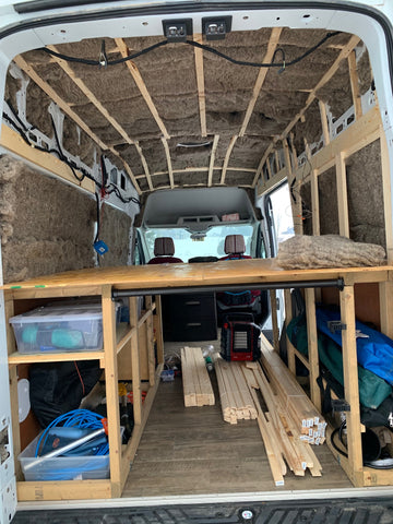 Ford Transit Van Conversion - Ceiling and Wall Cedar installation 