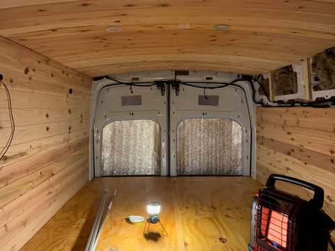 Ford Transit Van Conversion - Ceiling and Walls cedar panel install - finish