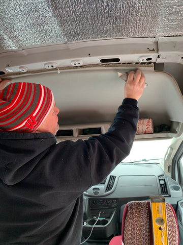 Ford Transit Van Conversion - Ceiling and Wall Cedar installation 