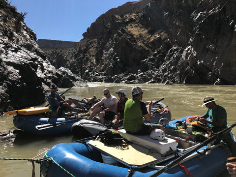 Westwater canyon whitewater oar rig resting in the eddy