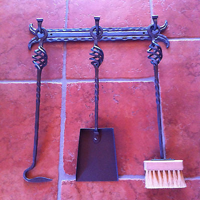 Luxury Hand Forged Fireplace Tools Set Wall Hanging 4 Pieces Wall Moun Wood Iron Copper Craft
