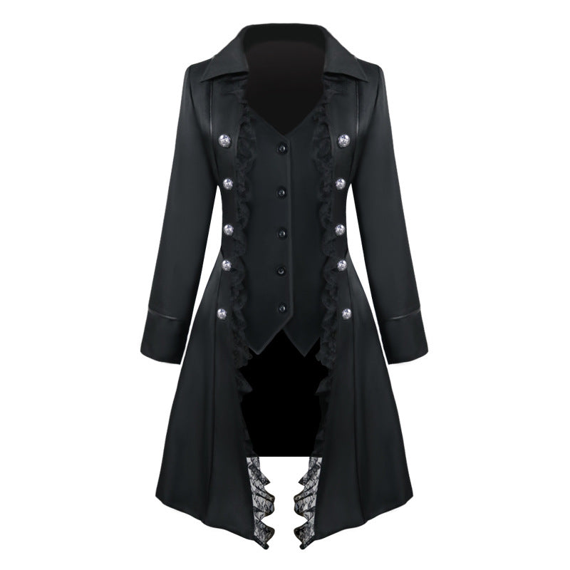 Womens Lace Tailcoat Steampunk Victorian Tail Jacket Long Trench Tuxed ...