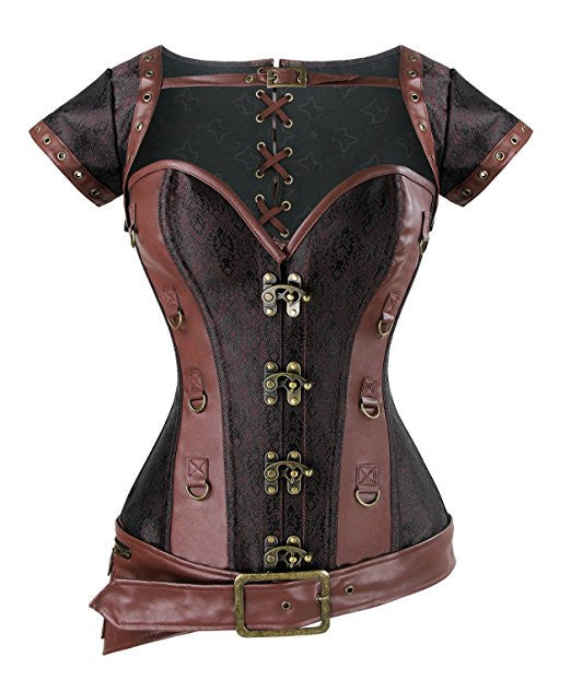 Steampunk Steel Boned Straps Brocade Brown Corsets Clothing|Hiipps.com