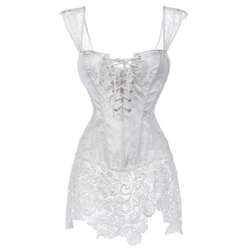 lace panel cross back gothic corset dress