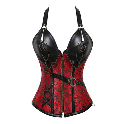 Shiny PVC Leather Steampunk Gothic Black Overbust Corset|Hiipps.com