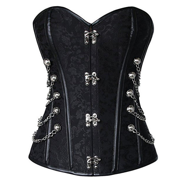 Victorian Steampunk Lace Up Brocade Corset with Chains|Hiipps.com