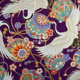 Dobby - Japanese Crane Birds Fabric Purple