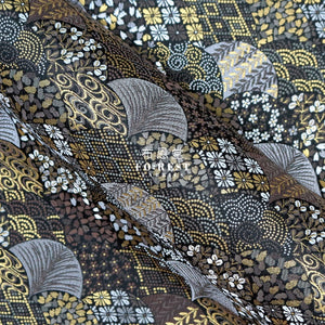 Gold Brocade - Leaf Fabric Black Polyester