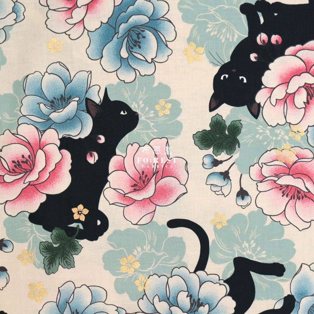 Quilt Gate Cotton Neko Cats Peony Fabric Natural Moredeal 比較香港過千間網店 超過一百五十萬件產品