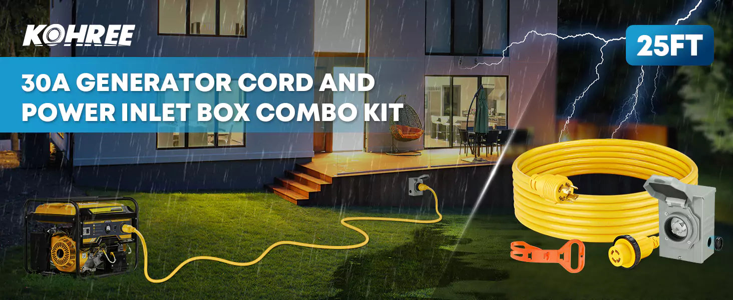 Kohree 30 amp 25 ft generator cord and power inlet box combo kit