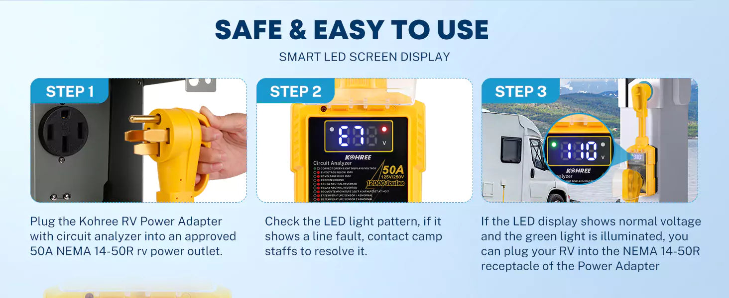 Safe and easy to use 50 amp rv surge protector