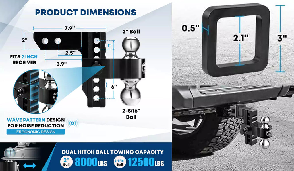 Kohree adjustable trailer hitch dimensions