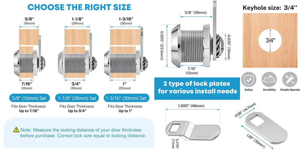 Universal and easy to set up cabinet cam locks