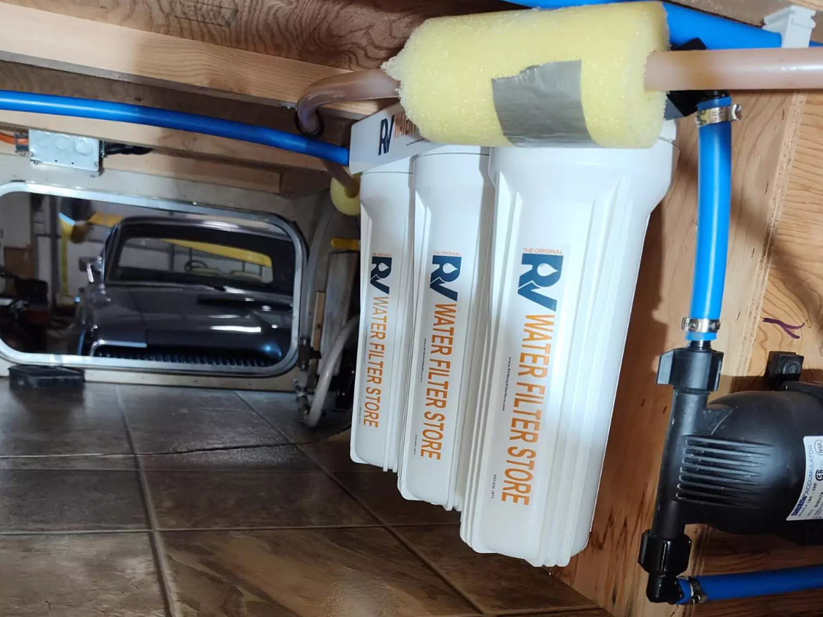 Canister water filter in rv