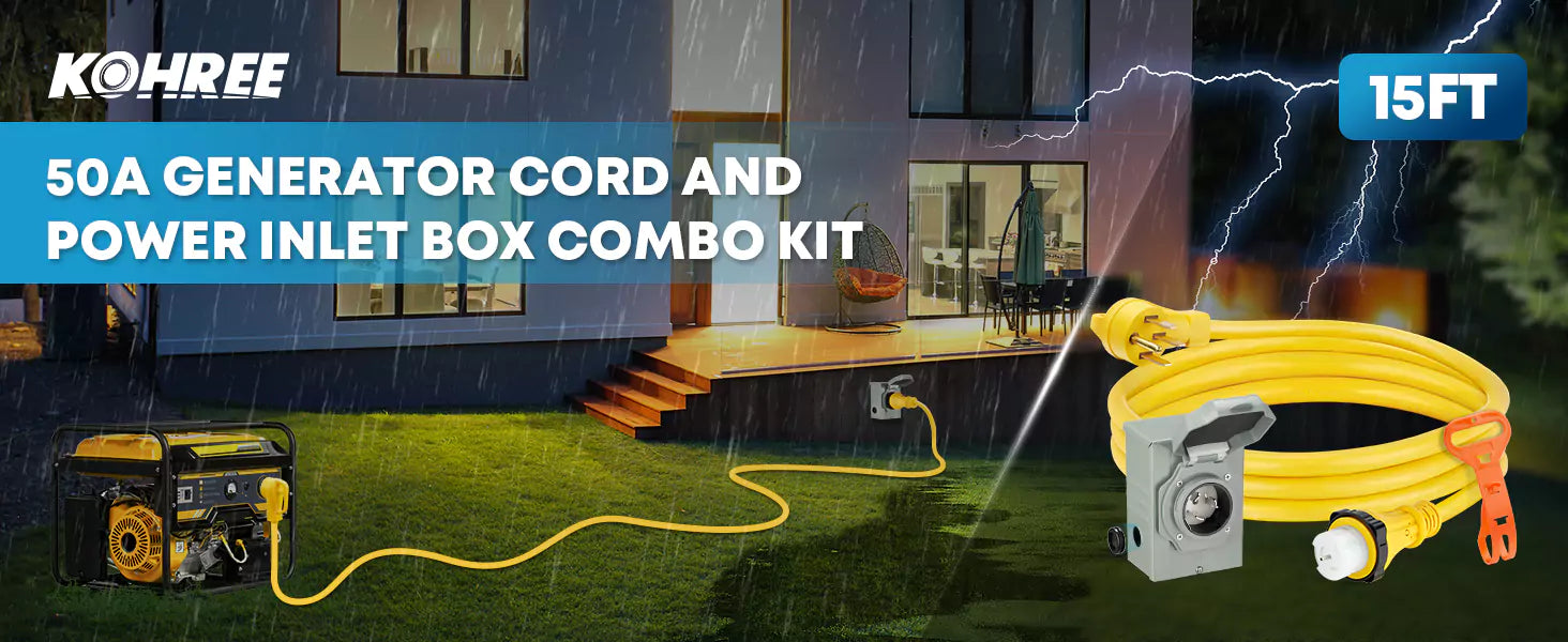 Kohree 50 amp generator cord and power inlet box combo kit