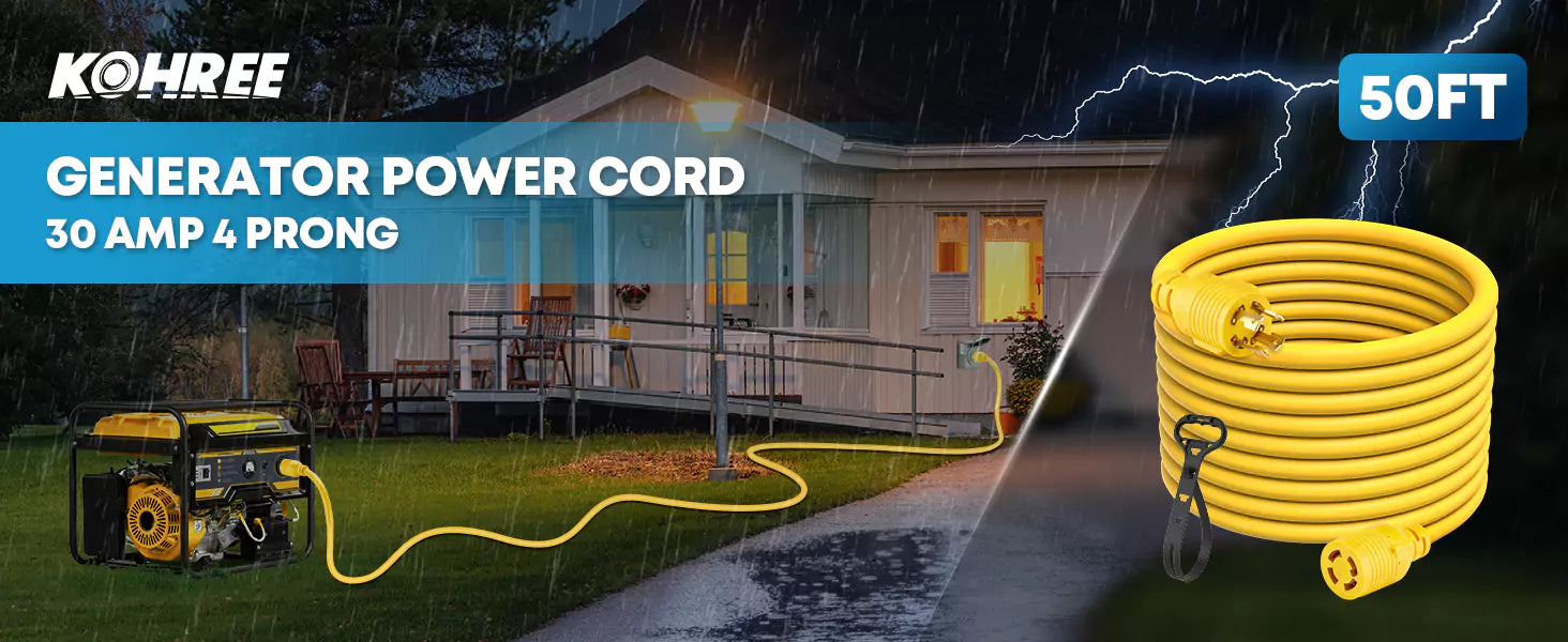 Kohree generator power cord 30 amp 50 ft 4 prong