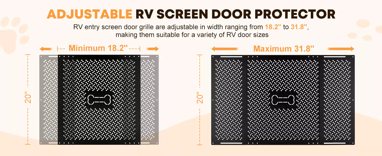 Adjustable rv screen door protector from pets