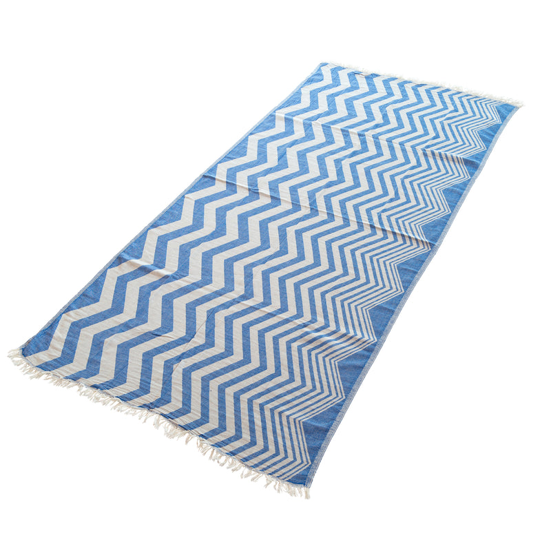 blue and white zigzag designed peshtemal beach towel - angle