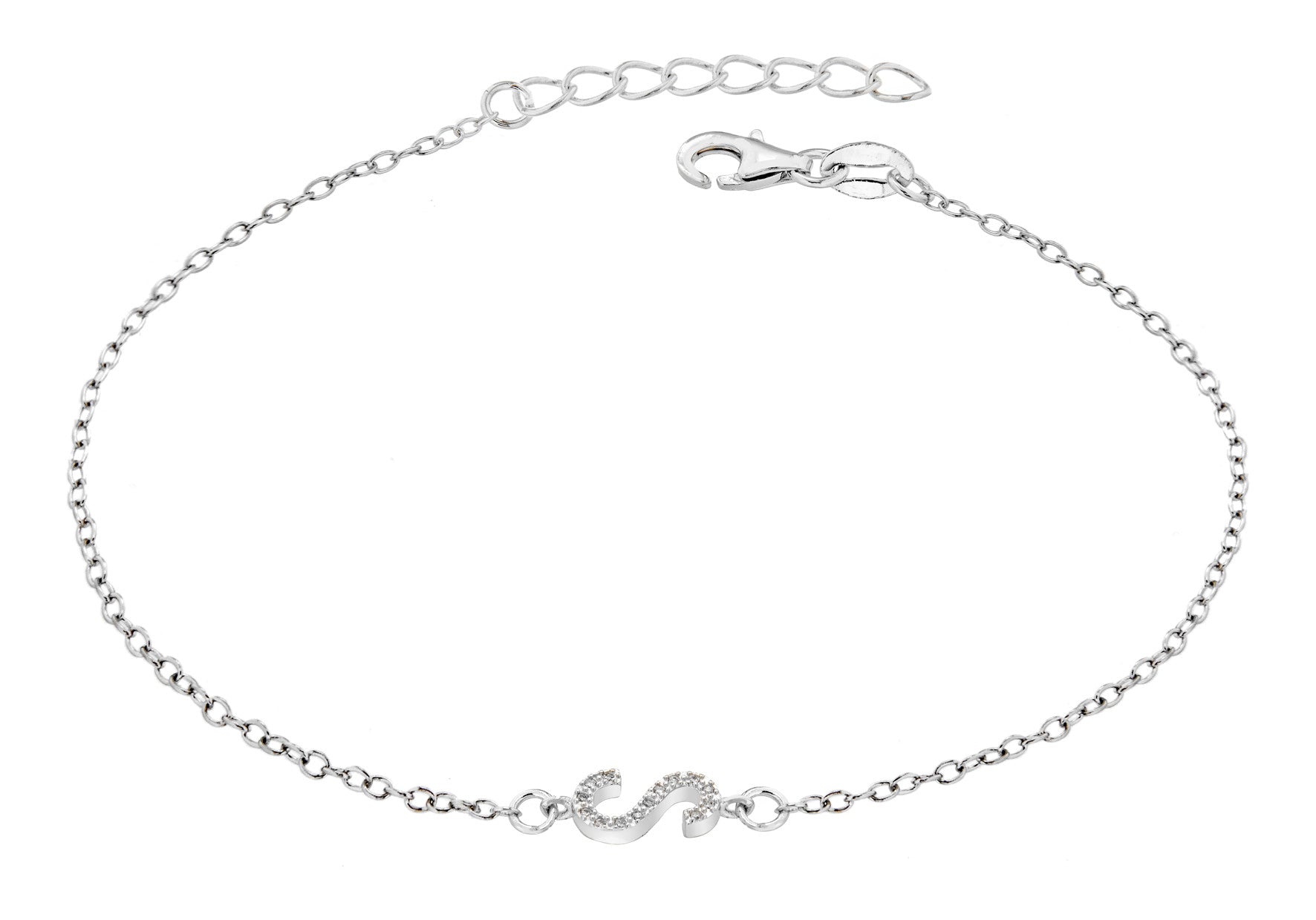Estele Rhodium Plated M Letter Bracelet with Crystals for Men and