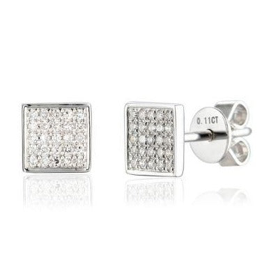 Buy White Gold Pave Diamond Set Square Stud Geometric Earrings At