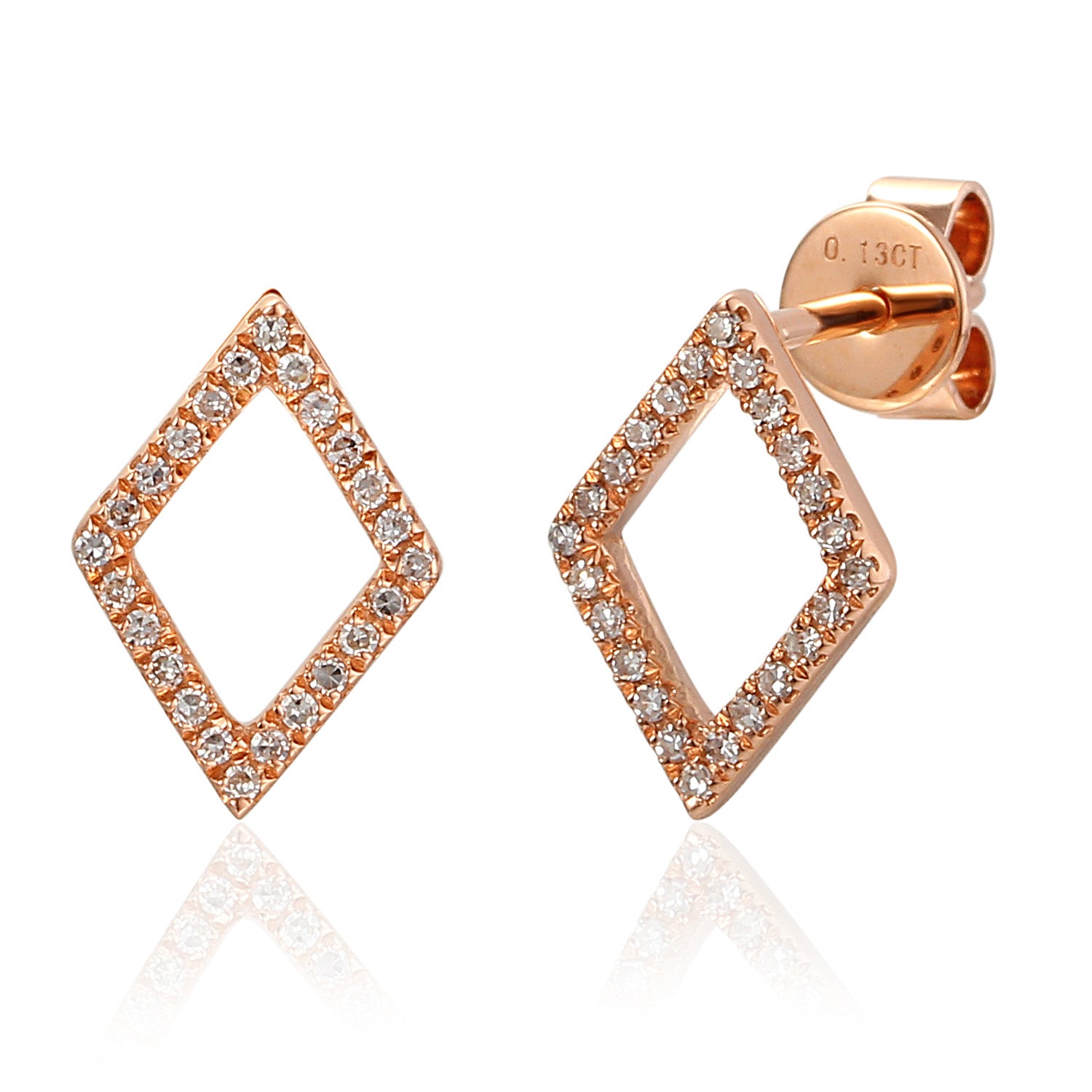 Buy Rose Gold Open Diamond Shape Diamond Set Geometric Stud Earrings at ...