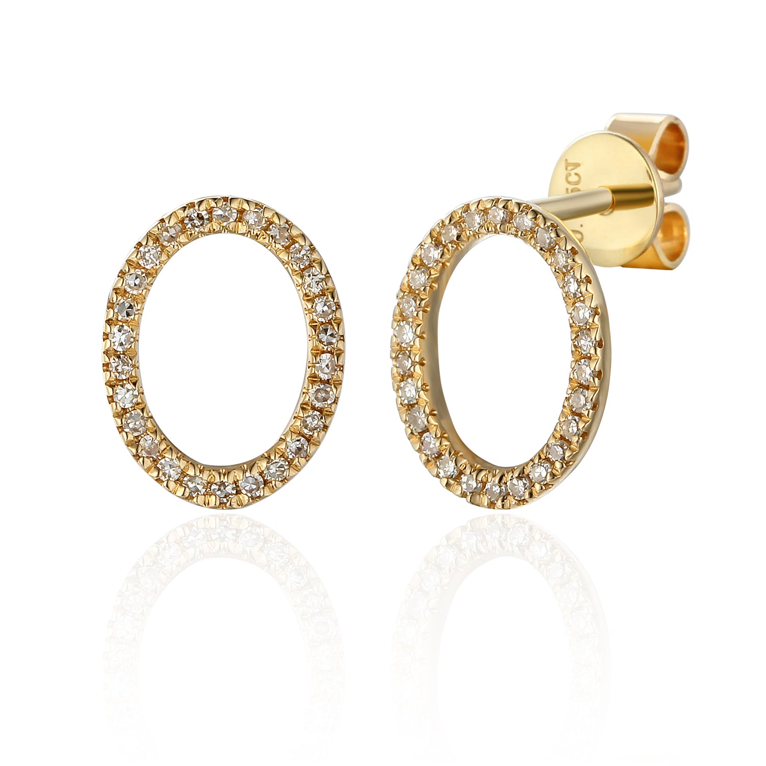 Buy Yellow Gold Open Oval Pave Diamond Stud Geometric Earrings At