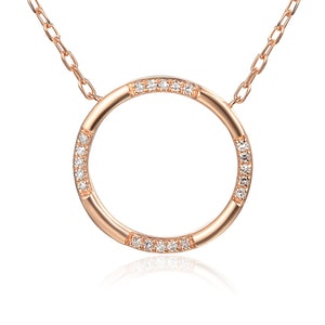 9ct Rose Gold Open Circle Diamond Geometric Necklace - Tzefira