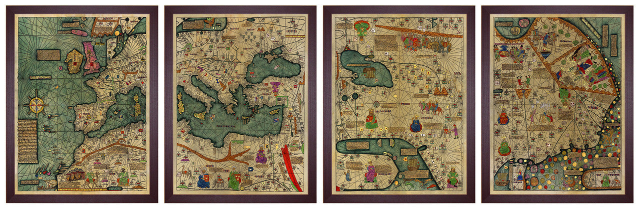 Catalan Atlas 1375 Cresques 4 Piece Framed Wall Art Set Battlemaps Us