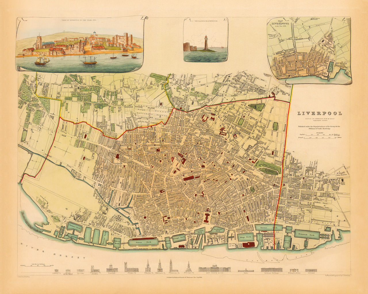 Liverpool, 1836 S.D.U.K. Antique Map | Battlemaps.us