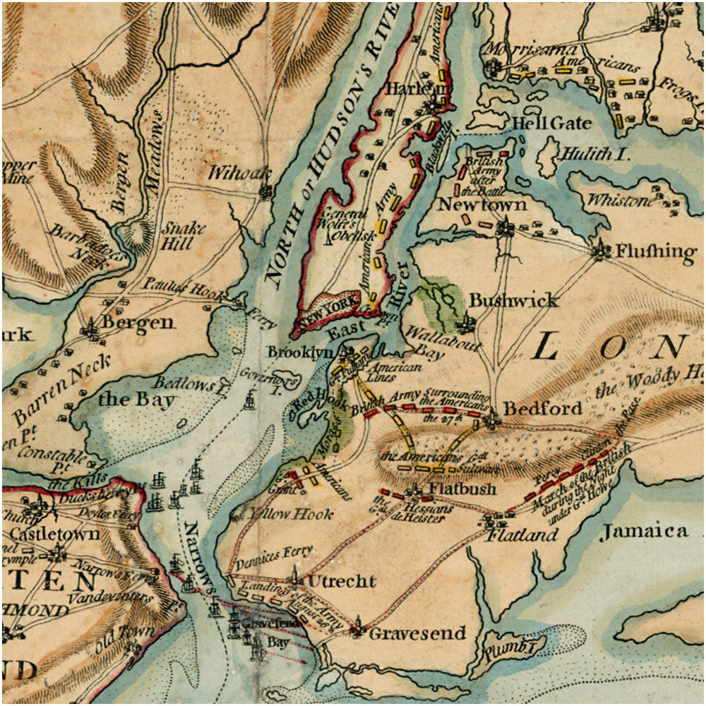 Map of New York, 1776, Long Island, Brooklyn, New Jersey, Staten Island