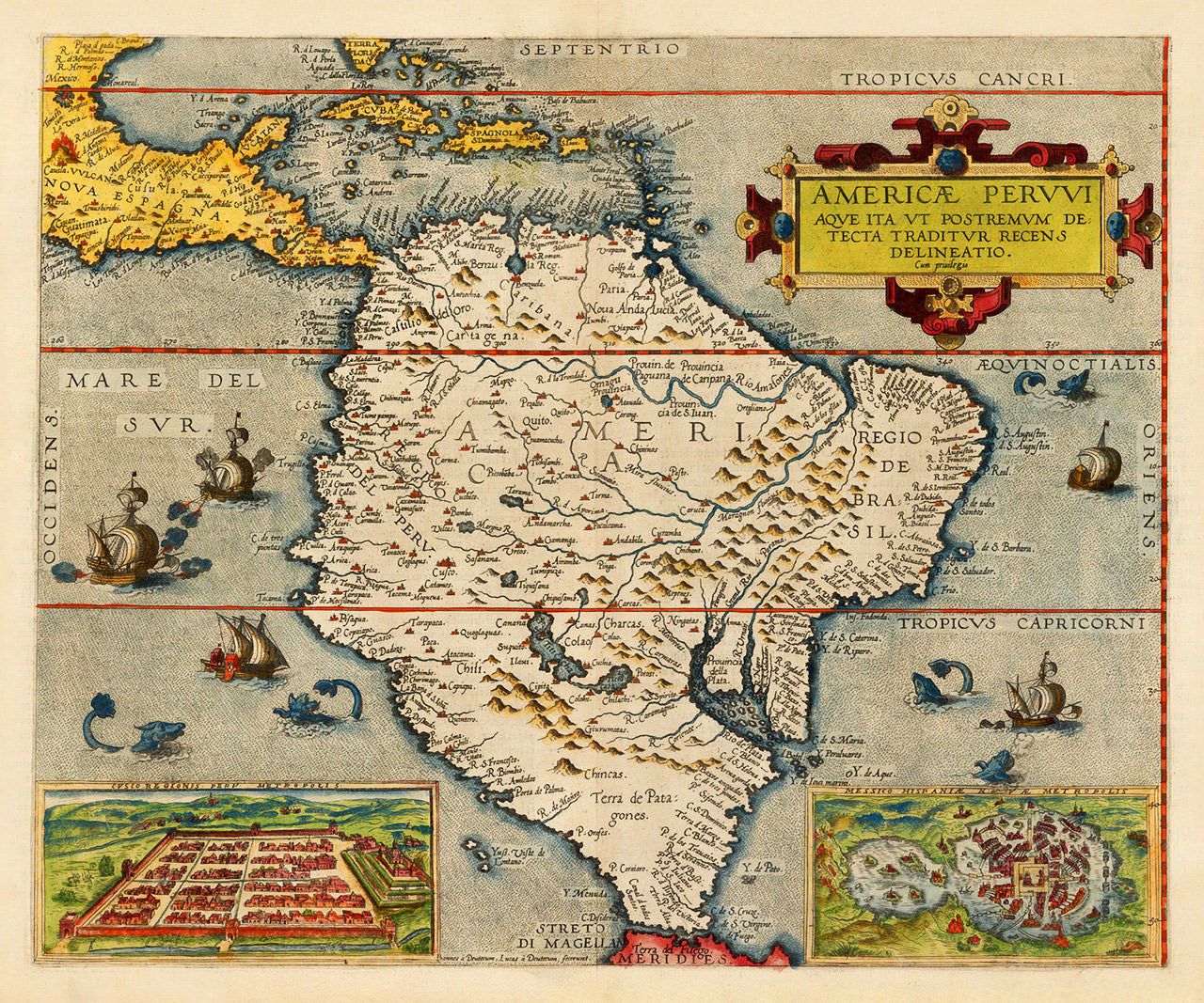 Old Map Of South America South America, 1578, Americae Peruvi, Old Map | Battlemaps.us