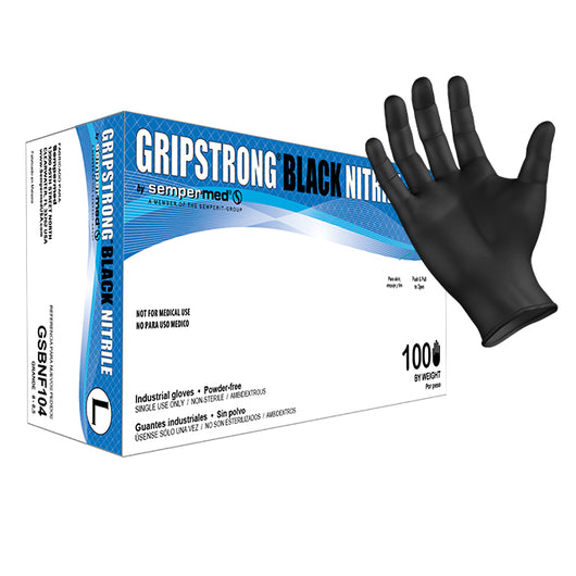 Gripstrong 4mil Powder Free Disposable Black Nitrile Gloves
