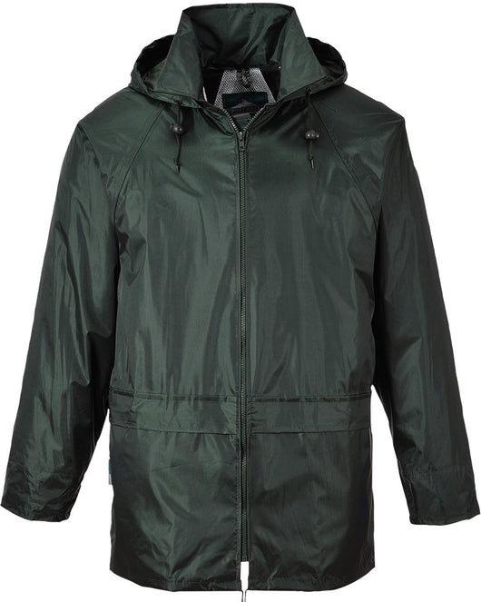 Portwest Olive Green Rain Coat with Attached Hood - saraglove.com