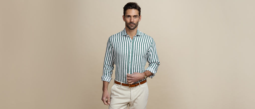 man wearing linen shirt