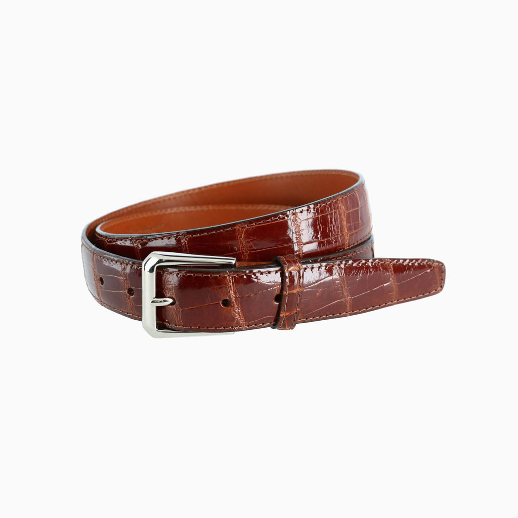 Matte Brown Alligator Belt with Hand Braided Edge and 18k Solid