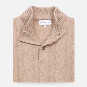 Beige Wool and Cashmere Aran Turtleneck