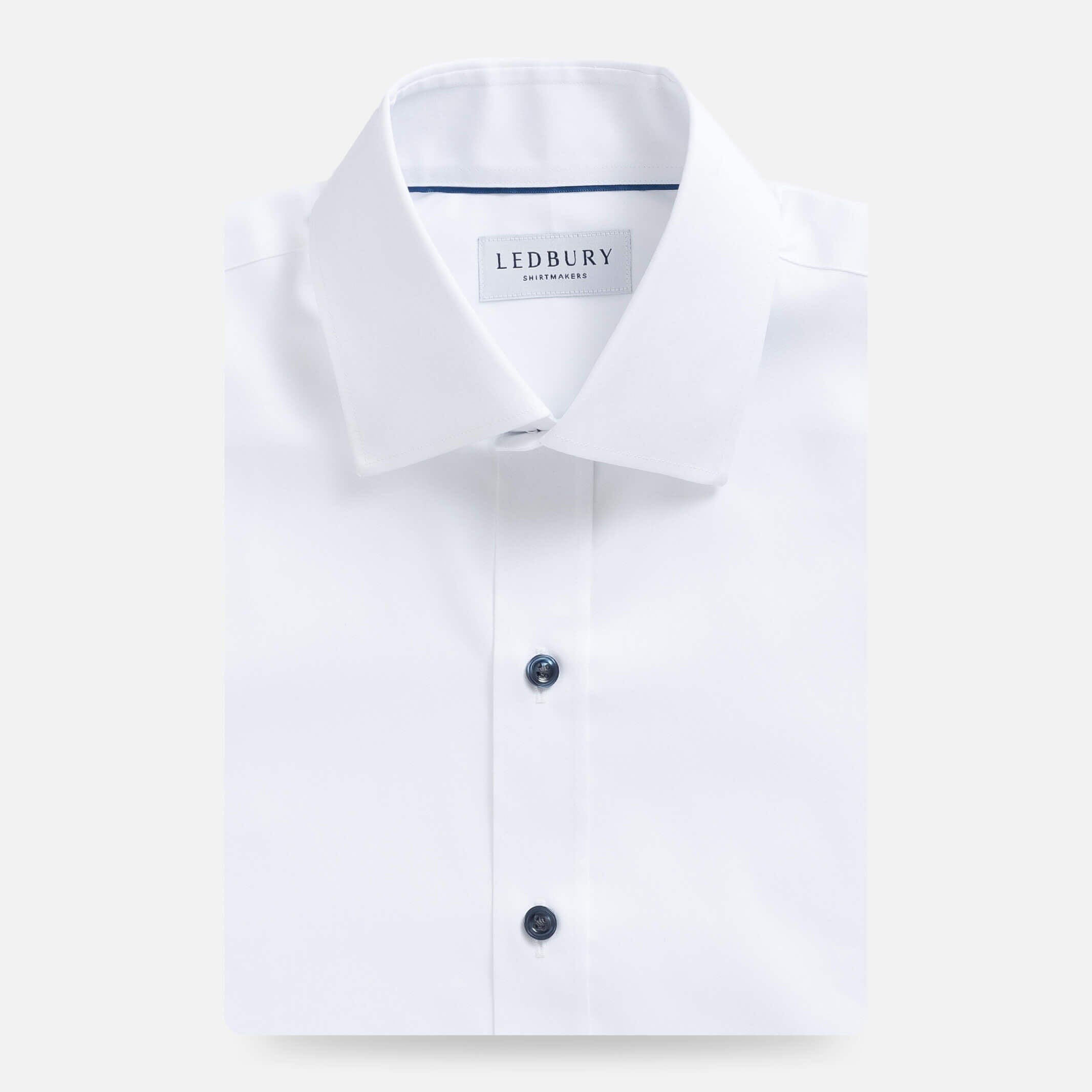 The White Madison Fine Twill with Navy Buttons Custom Shirt - Ledbury product image