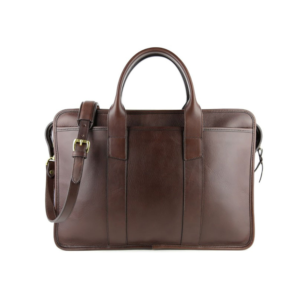 Bound Edge Zip-Top Briefcase - Chocolate - Beckett & Robb