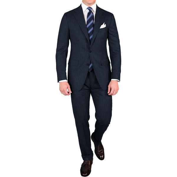 Navy Chalk Stripe Flannel Suit - Beckett & Robb