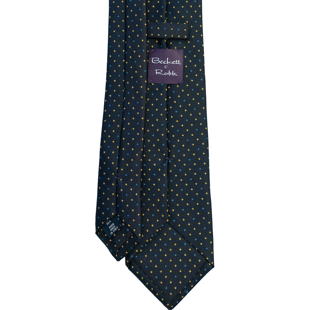 Navy with Yellow & Blue Foulard Silk Tie - Beckett & Robb