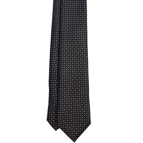 Navy with Orange & Yellow Foulard Silk Tie - Beckett & Robb