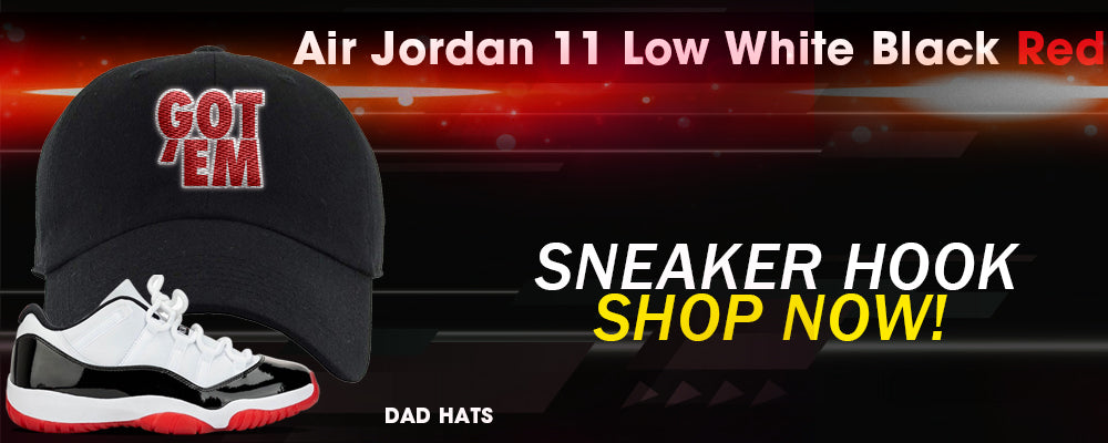  Jordan 11 Low White Black Red Dad Hats to match Sneakers | Hats to match Air Jordan 11 Low White Black Red Shoes